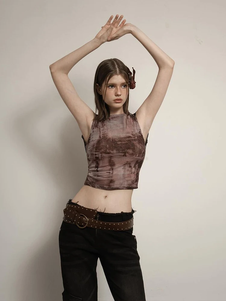 Weird Puss Millennium Gyaru Ретро жилет без рукавов с принтом тай-дай женский Y2g городской