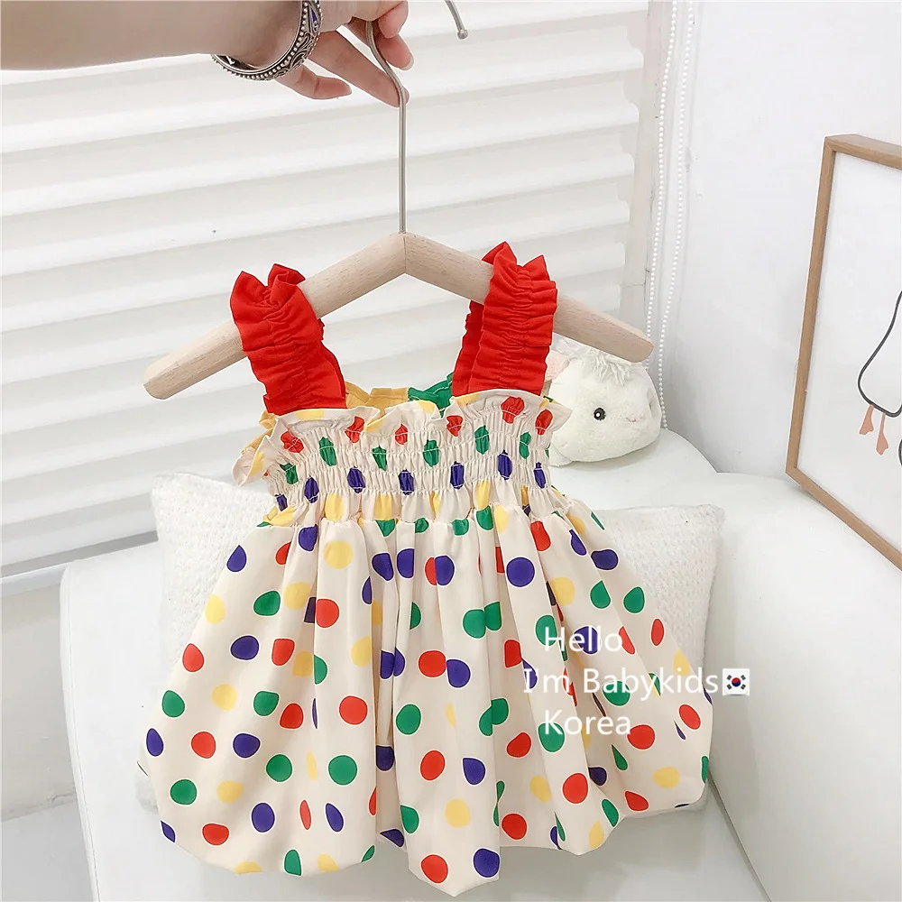 

Summer Clothes Fashion Girl Baby Colorful Dot Suspenders Dress Children Splicing Sleeveless Cotton Casual Party Princess Dresses