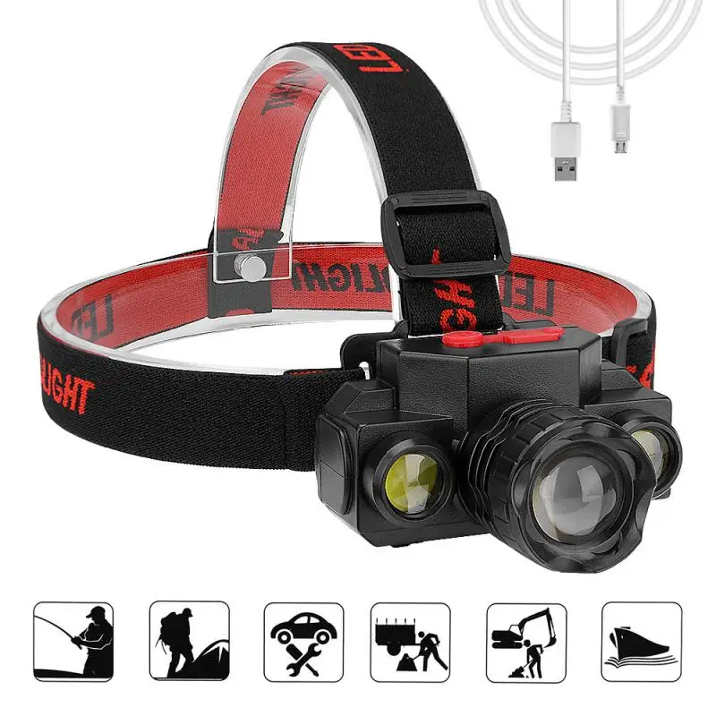 

2LED Headlamp Outdoor Work Light Head-Mounted Flashlight 500LM COB Light USB Rechargeable Waterproof Camping Fishing