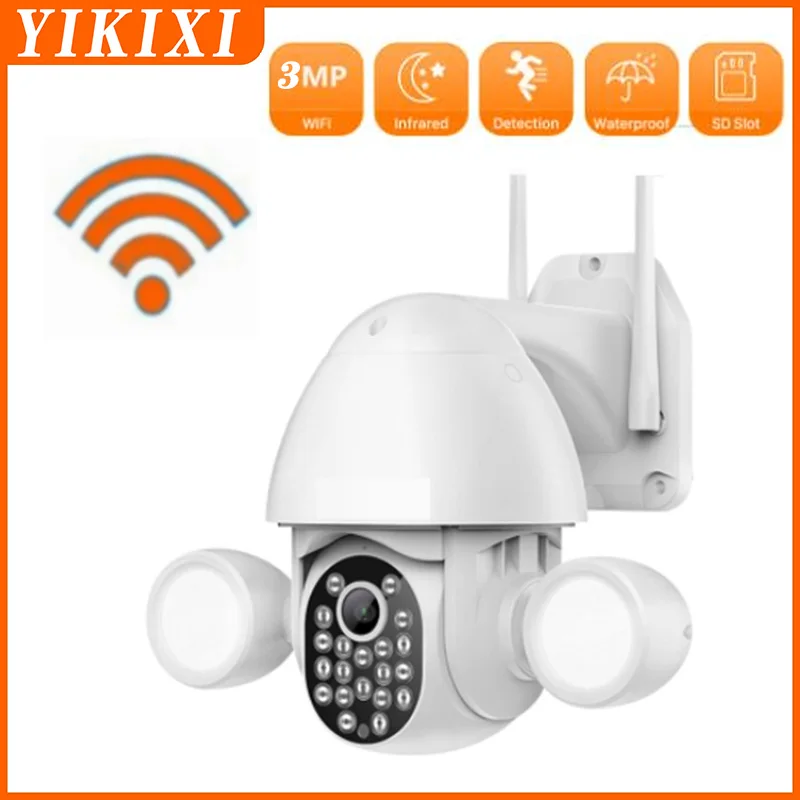 

3MP WIFI PTZ IP Camera TUYA 1080P HD Video Surveillance Mobile Tracking Smart Floodlight Day and Night Full Color CCTV Camcorder