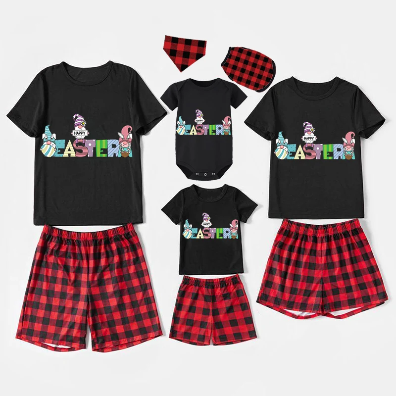 Easter Family Matching Pajamas Exclusive Design Happy Easter Gnomies Black Pajamas Set
