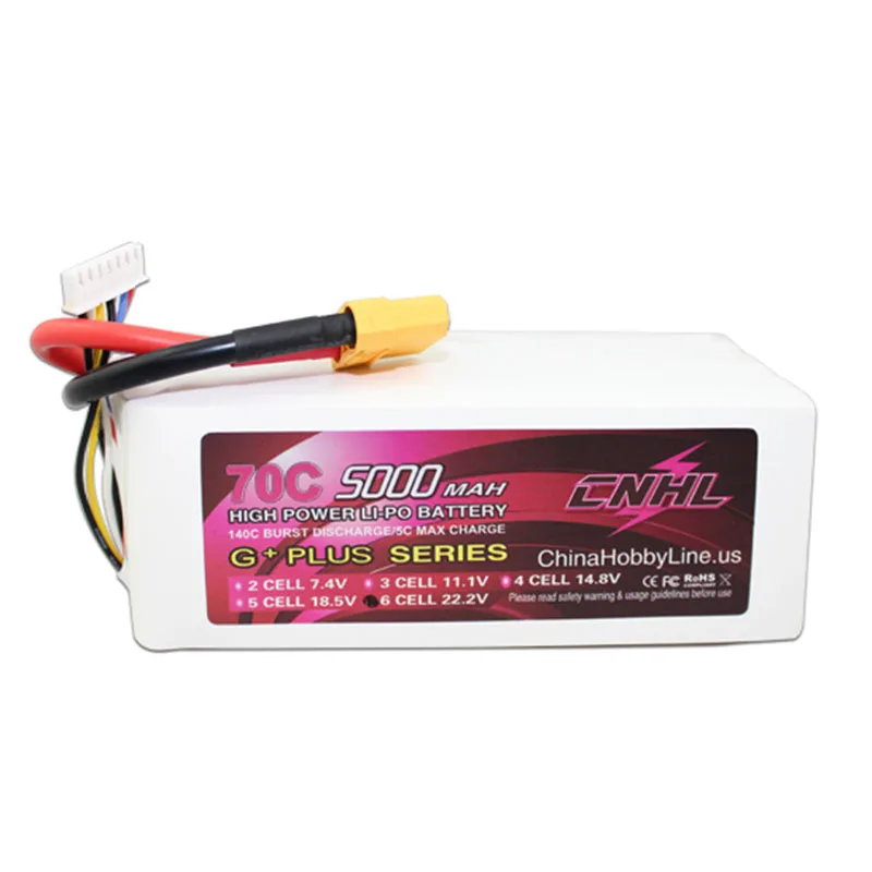 Купи CNHL G+PLUS 5000mAh 22.2V 6S 70C Lipo Battery With XT90 Plug for Airplane Helicopter Jet Edf Speedrun за 12,642 рублей в магазине AliExpress