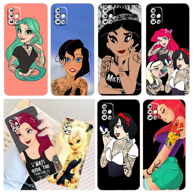 

Disney Princess Tattoo Gril Phone Case Transparent For Samsung Note 20 10 9 Ultra Lite A03 F23 M52 M21 A73 A70 A20 A10 A8 j7 j6