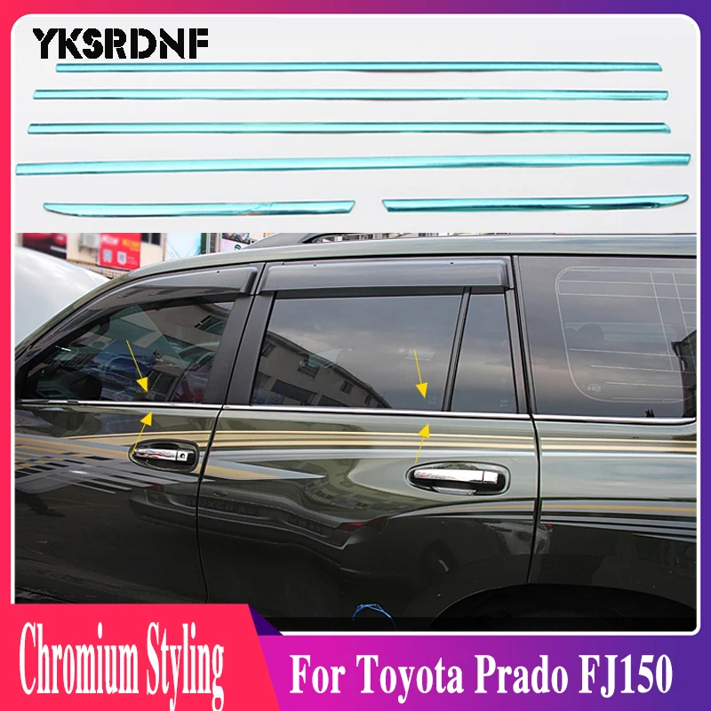 

For Toyota Prado FJ150 2010-2016 Stainless Steel Car Window Molding Trim Glass Strips Window Frame Sill Exterior Decoration 6Pcs