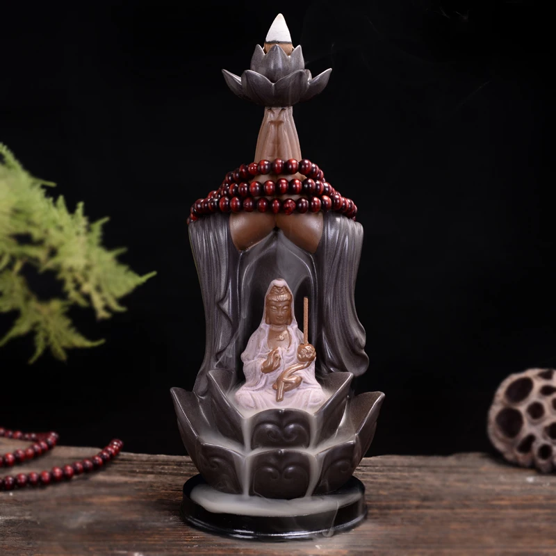 

Buddha Lotus Incense Burner Backflow Spiritual Aesthetic Ceramic Smoke Fountain Antique Home Creative Aromaterapia Decor Home