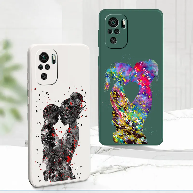 

Black Brown Hair Girl Baby Mom Case for Redmi Note 10 Pro 7 10C K40 Pro 8 9 9S 9T 9A 11S 10T 11T 9C 11 Pro Silicone Phone Cover