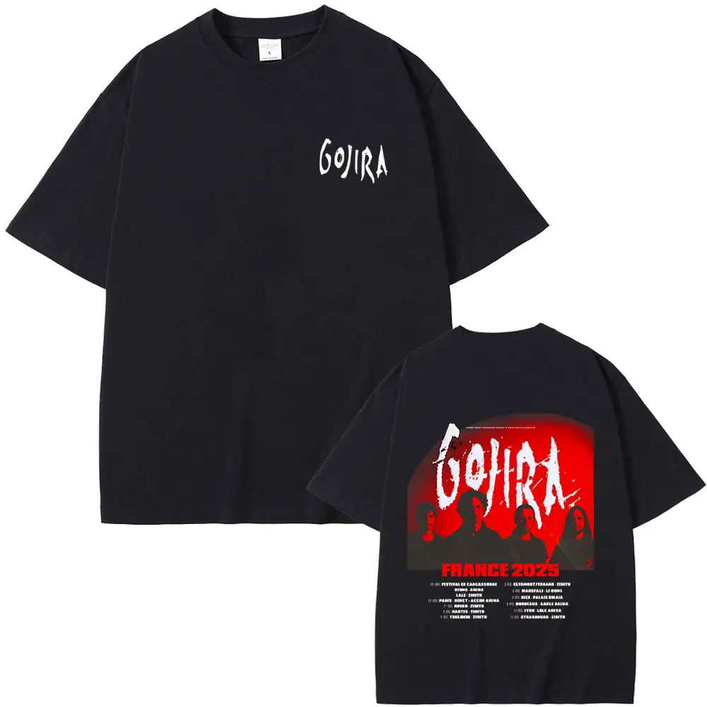 Фото Футболка Metal Band Gojira France Tour 2025, мужская и женская одежда, футболки большого размера в готическом стиле, мужская повседневная хлопковая винтажная футболка №1