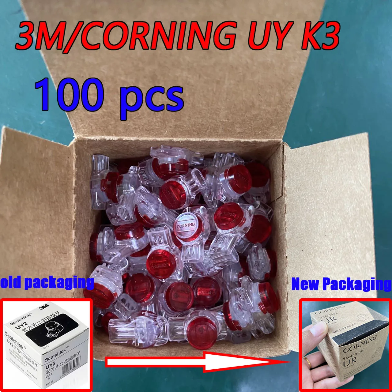 3M/CORNING UY K3 Three-wire Multiplexed Three-core Fast Connect Wiring Telephone Network Cable Crimping Quick Connector 100 PCS