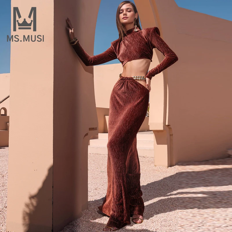 MSMUSI 2023 новый модный женский сексуальный тонкий комплект из двух предметов