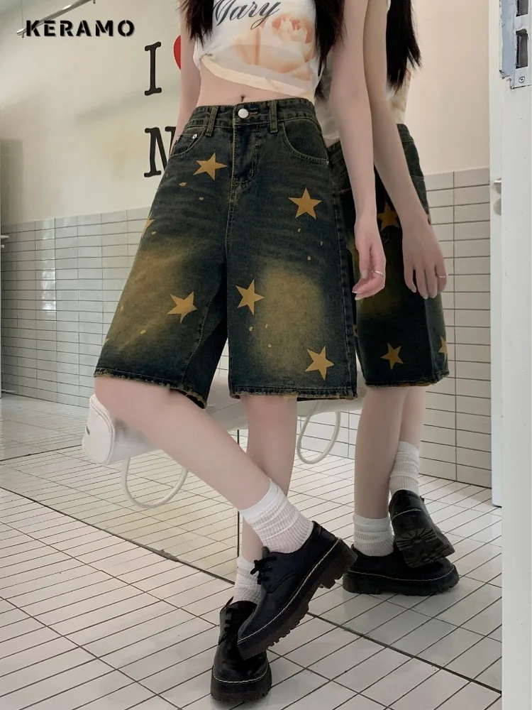 Женские винтажные джинсовые шорты в американском стиле с высокой талией и