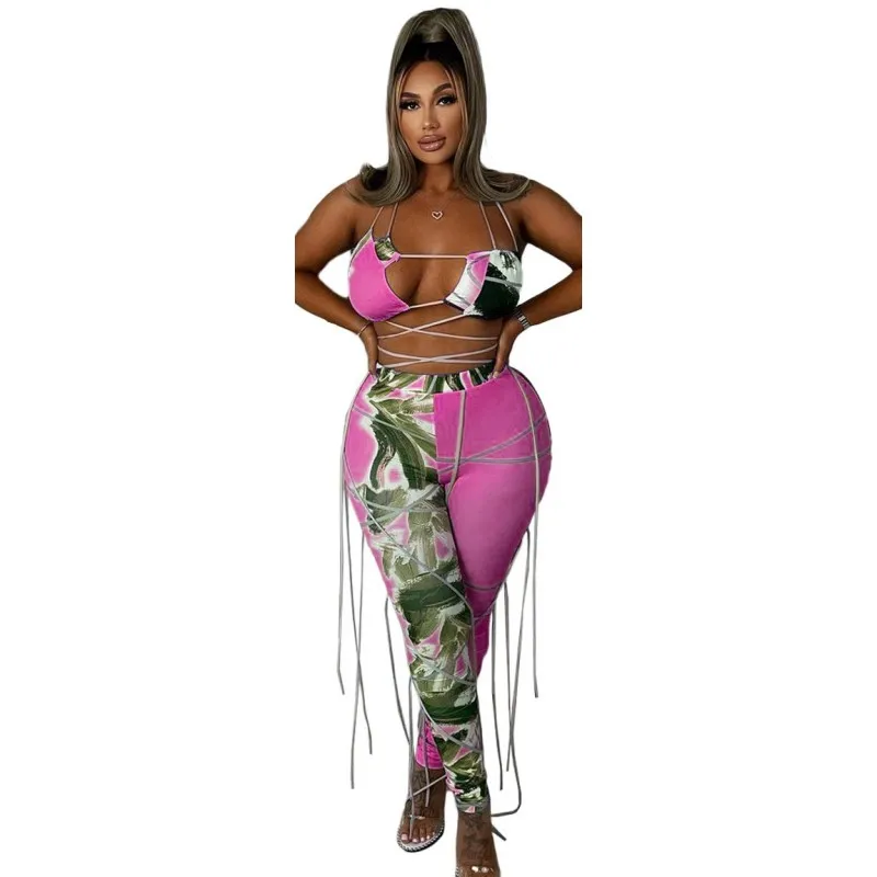 

Two Piece Bikini Set Swimsuit Women Lace Up Bra And Pants Bathing Suit Summer New Print Patchwork Sexy Beach Swimwear Bikini Set