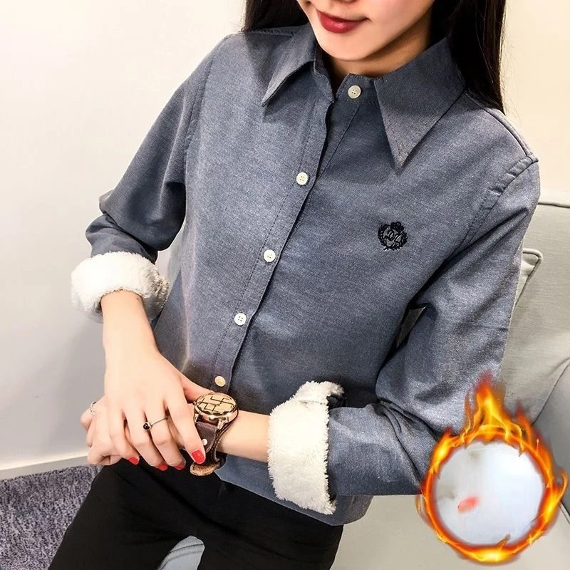 

Однобортное Женское пальто осенне-зимняя теплая Блузка Camisa Feminina Толстая рубашка с длинным рукавом и вышивкой бархатная куртка X252