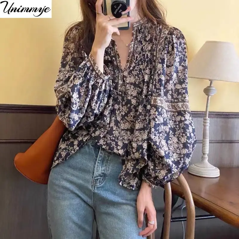 

Women Spring Summer Style Chiffon Blouses Shirts Lady Casual Long Sleeve V-Neck Floral Printed Blouse Blusas Tops Femme J465