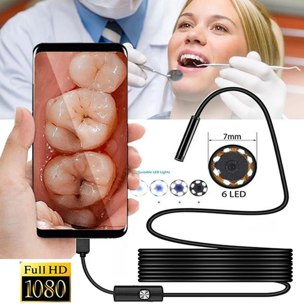 

7mm 6LED 1080P HD Digital Dentist Endoscope Waterproof Borescope Inspection USB Camera for Andorid Phone Dental Mirror