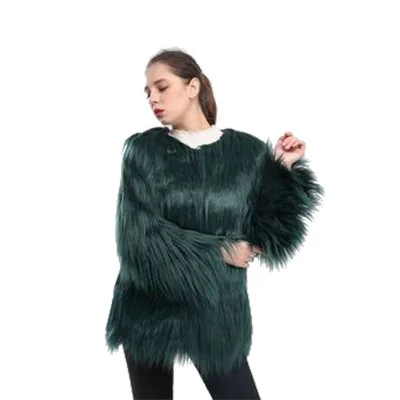 Women's Leather Fur Coat Long Wool Faux Fur Coat Washed Wool Long Jacket Faux Fur Coat
