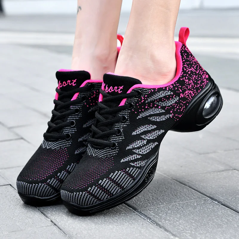 Jazz Dance Shoes Women Soft Soled Square Dance Shoes Breathable Flying Mesh Cloth Shoes Sailors Modern Sports Running Shoes