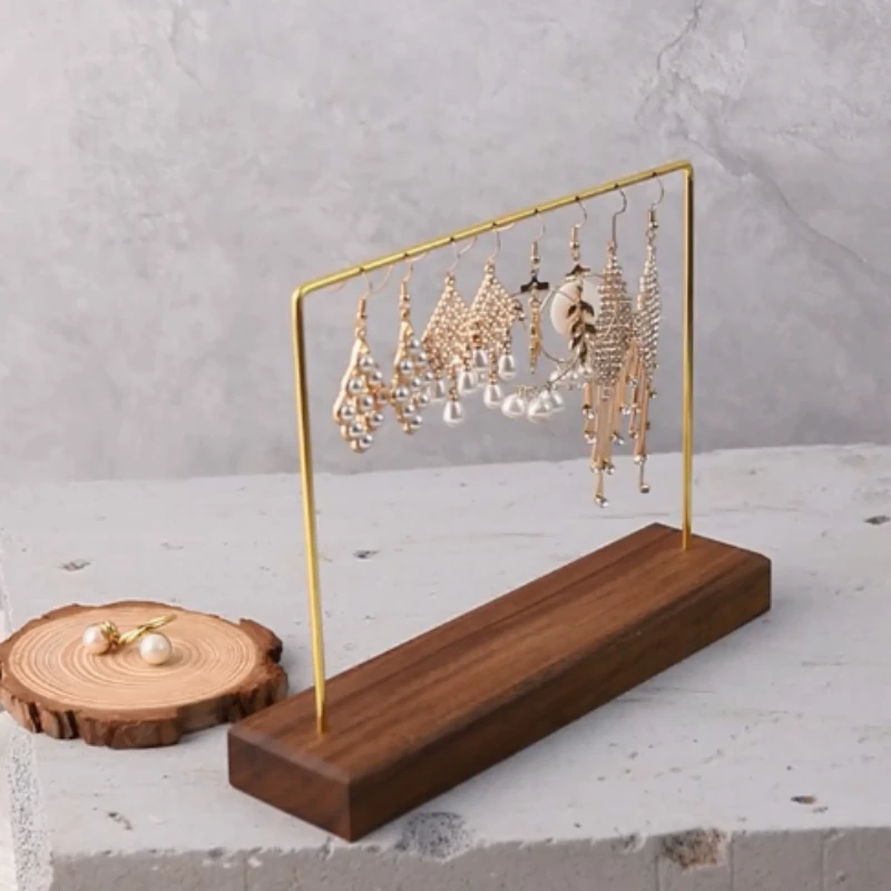 

Vintage Metal Black Walnut Storage Rack Bedroom Desktop Necklace Earrings Jewelry Frame Household Light Luxury Bracelet Shelf