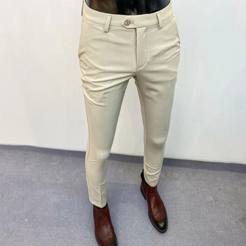 

2023 Pantalon Homme Spring/Summer New Suit Pant Mens Korean Slim Business Formal Pants Black Beige Men Office Work Men Trousers