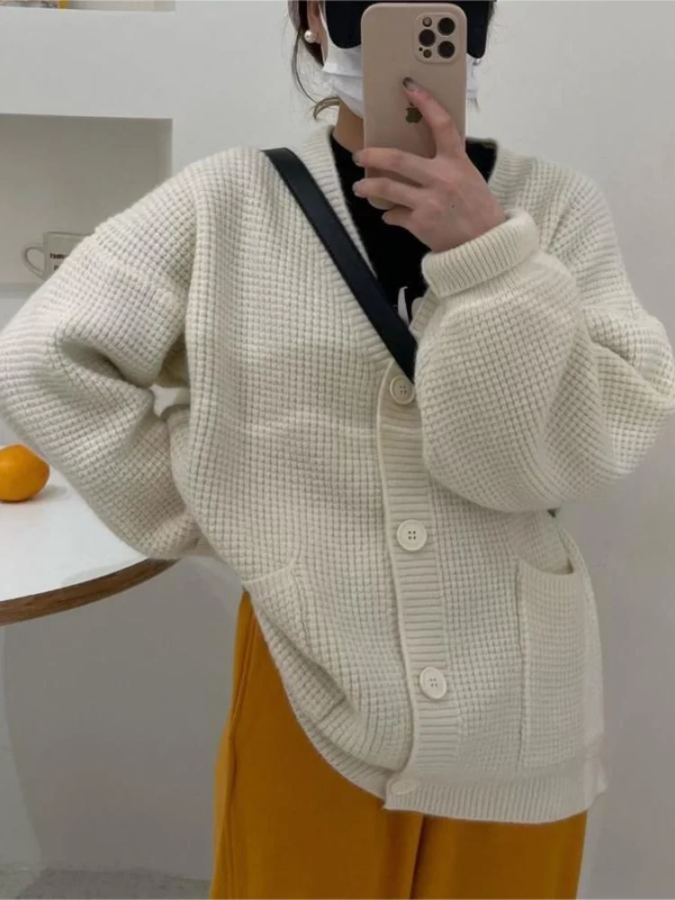 

New Sweaters for Women 2023 Autumn Winter LOOSE Versatile Knitwears Cardigan Korean Fashion Casual Thickening Long Sleeve Coats