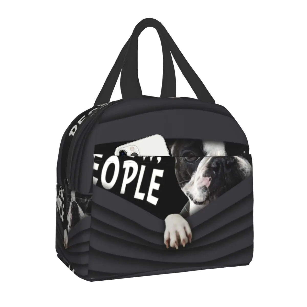 

Boston Terrier Ew People Portable Lunch Box Women Leakproof Puppy Dog Cooler Thermal Food Insulated Lunch Bag School Children