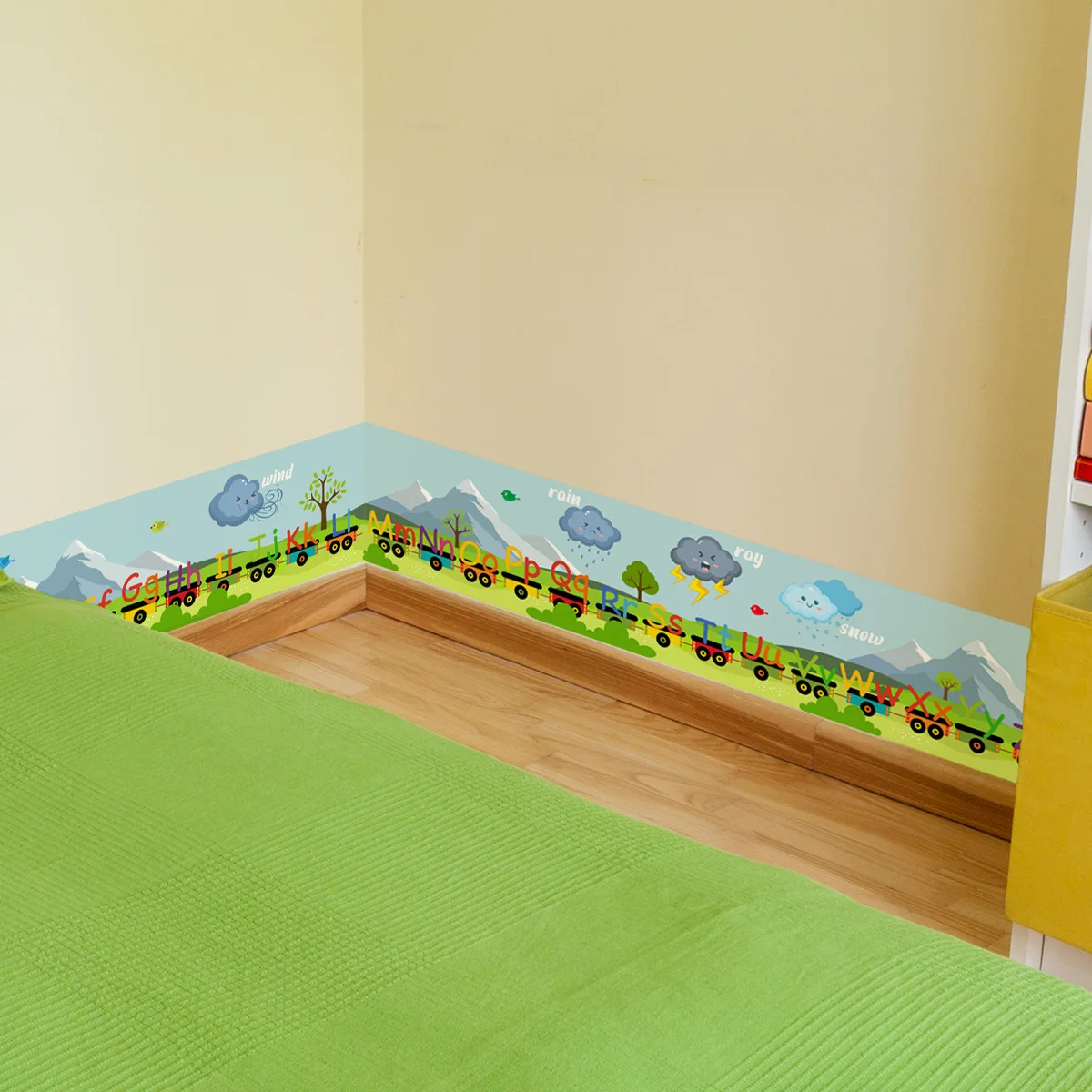 Наклейки с мультяшными линиями поезд завод дизайн английские буквы плинтус