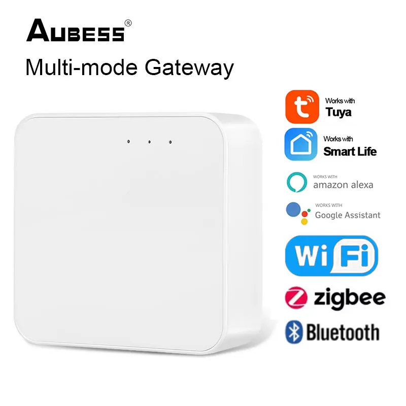 

Aubess Multi-mode Smart Gateway ZigBee WiFi Bluetooth-compatible Mesh Hub Work With Tuya App Voice Control Via Alexa Google Home