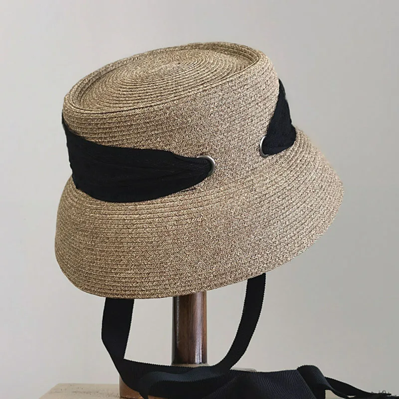 

Women Foldable Summer Beach Hats Wide Brim Wind Rope Cloche Bucket Straw Sun Hat Fine Braid UPF 50+ Ladies Floppy Derby Race Hat
