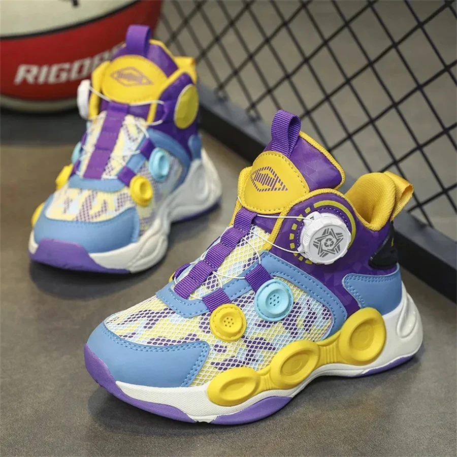 Kids Basketball Shoes New Mesh Breathable Rotating Button Children's sneakers Cushioning Training Athletic Basketball Sneakers