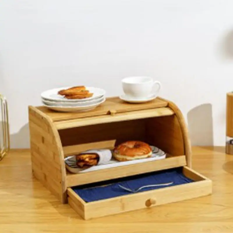 

Storage Box Bamboo Bread Box Bins With Cutting Board Food Containers Big Drawer Kitchen Organizer Home Accessories