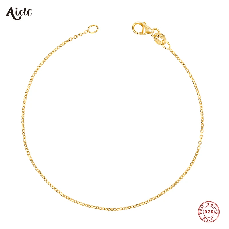 

Aide 925 Sterling Silver Minimalist Thin Slim Chain Bracelets For Women Gift 18K Gold Plated Simple Stackable Versatile Bracelet