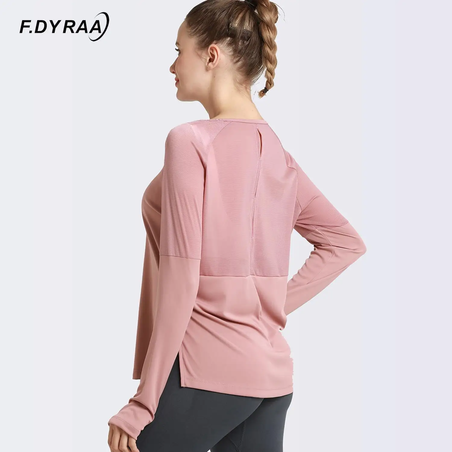 

F.DYRAA 2023 New Net Yarn Patchwork Shirt Women Sports Long Sleeve T Shirts Quick-Drying Loose Gym Yoga Tops T-shirt Sportswear