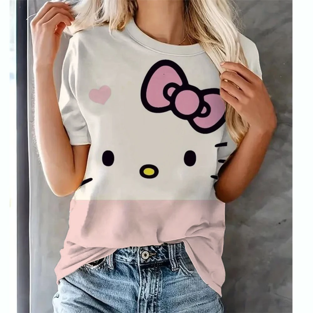 Топы Hello Kitty трендовая одежда женские футболки модная уличная футболка с коротким
