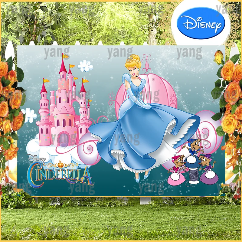Enlarge Disney Cinderella Girls Princess Happy Birthday Party Custom Pink Pumpkin Wagon And Castle Photo Backdrop Backgrounds Banner