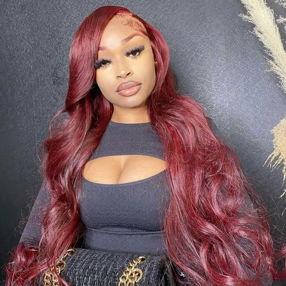 Бордовый бесклеевой парик на сетке предварительно вырезанный прозрачный