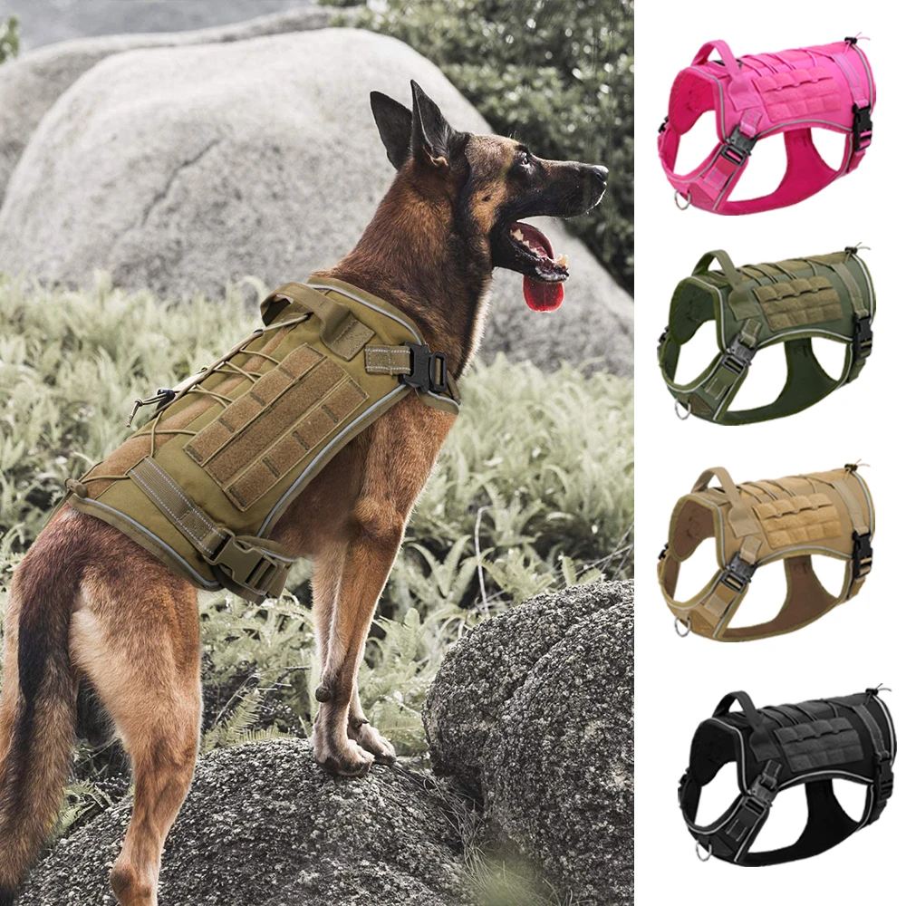 

Tactical Dog Harness Vest No Pull Military Training Harness Vest For Medium Large Dogs Pet Hiking Molle Harness Reflective