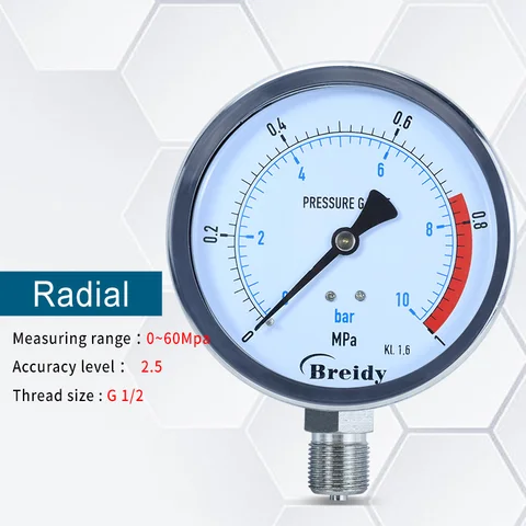 Xin тестер радиальный антивибрационный глицериновый датчик давления 0-60 МПа резьба G1/4 G1/2 гидравлический манометр из нержавеющей стали для масла, воздуха и воды