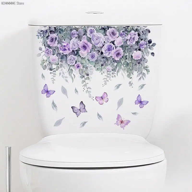 

Настенная Наклейка с изображением растений, цветов, бабочек, декор для ванной комнаты, туалета, гостиной, кабинета, украшение для дома, наклейки, красивые самоклеящиеся