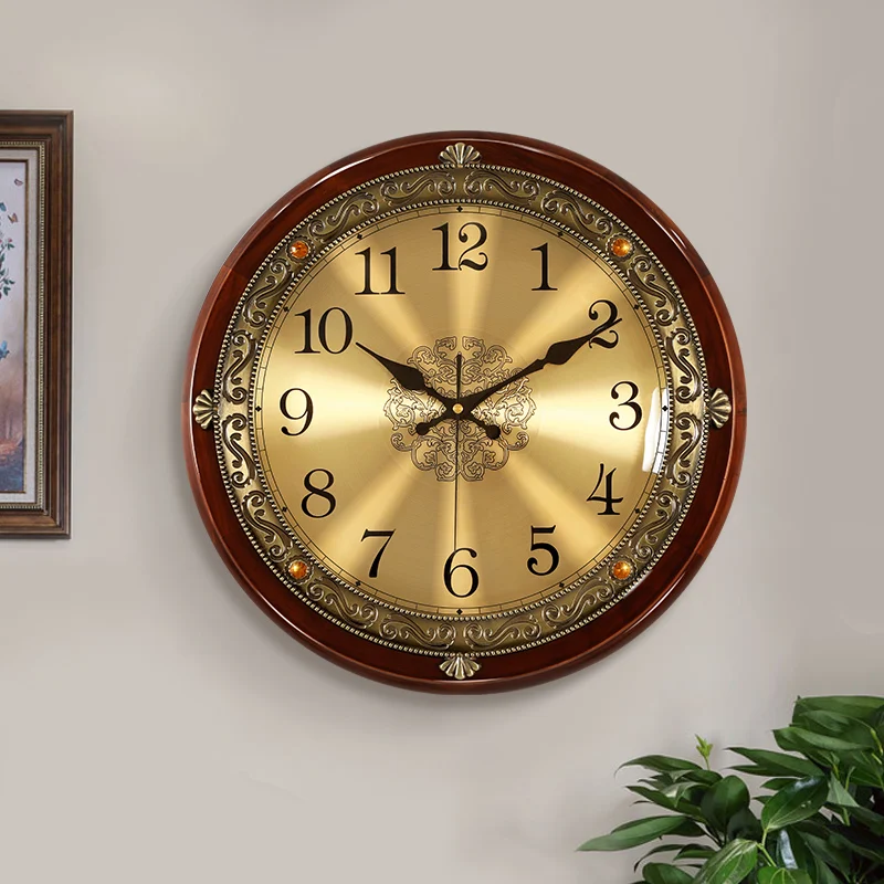 

Роскошные деревянные настенные часы, тихие золотистые металлические настенные часы в скандинавском и американском стиле ретро, для спальни, для гостиной, подарок
