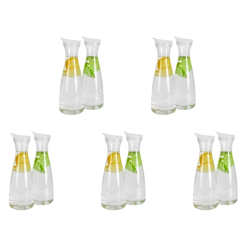 

10Pcs 0.6L Plastic Water Carafes With White Flip Tab Lids- Food Grade & Recyclable Shatterproof Pitchers - Juice Jar