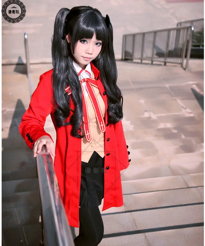 

Anime Game Fate Stay Night Tohsaka Rin Cosplay Women School Uniform Costume Skirt Red Coat Halloween Christmas Party Outfit