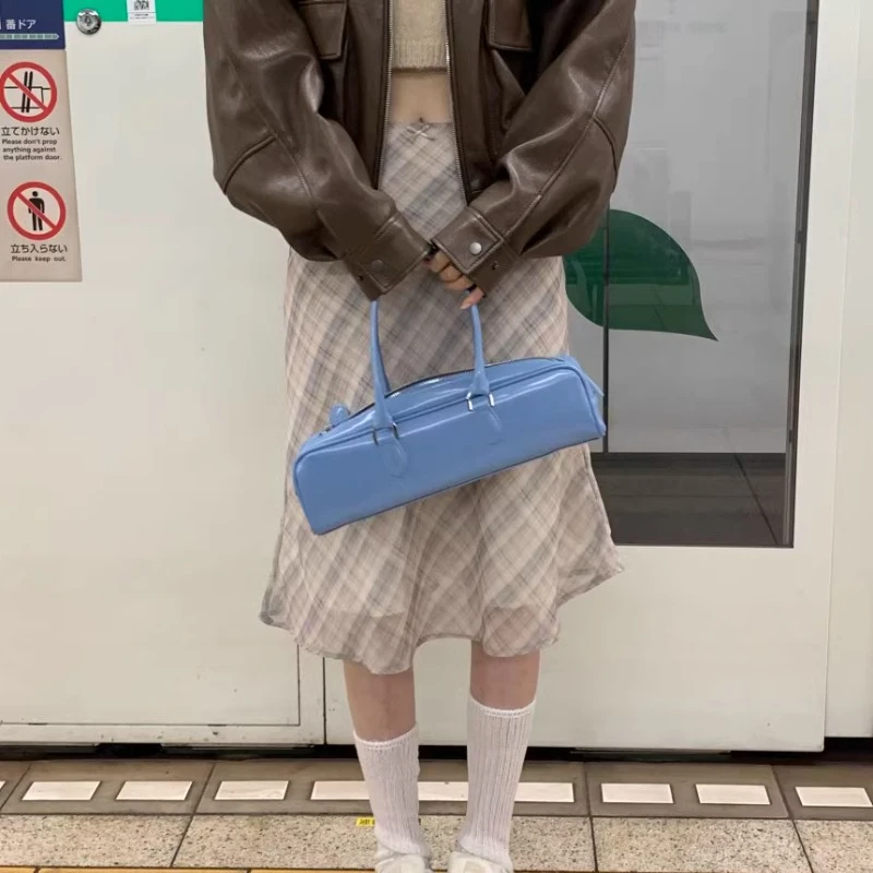 Модная винтажная синяя клетчатая юбка Neploe Y2k облегающая с высокой талией для