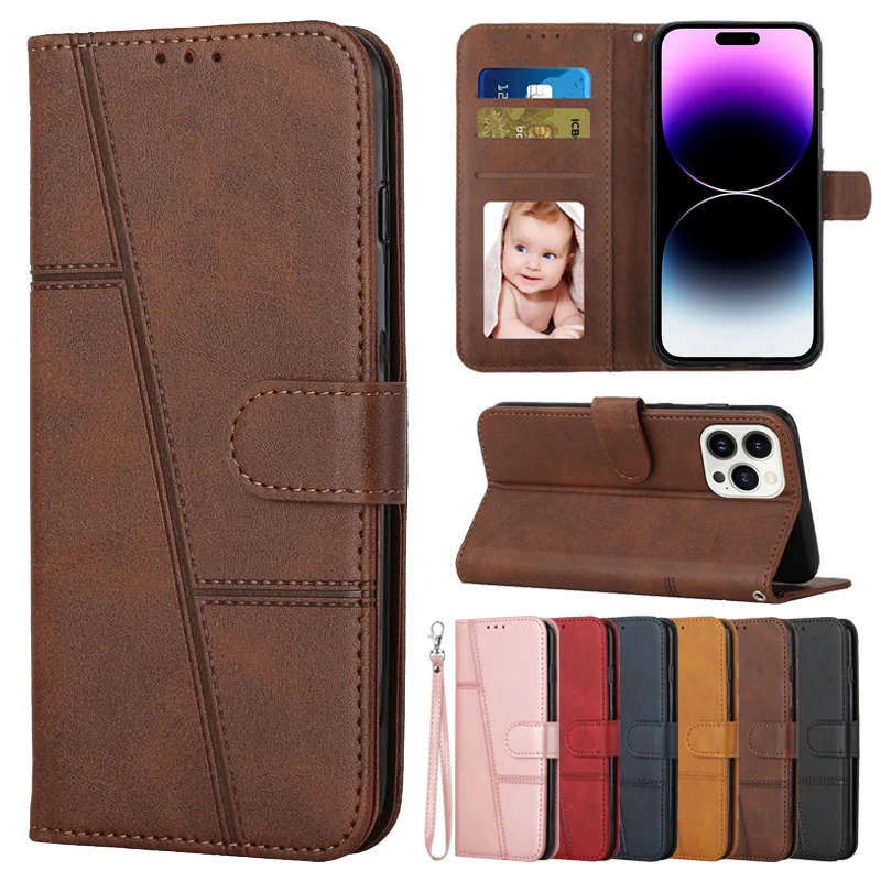 

Cover For iPhone 15 Pro Max 14 Plus 13 Pro 13 Mini 12 Pro 11 XS XR 8 7 6 6s Plus Wallet Flip Cowhide Pattern Phone Leather Case