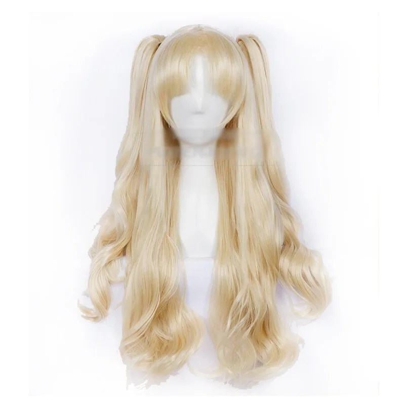 

80cm FGO Fate Grand Order Ereshkigal Cosplay Wig Servant Lancer Ponytails Blond Facial Hair + wig cap