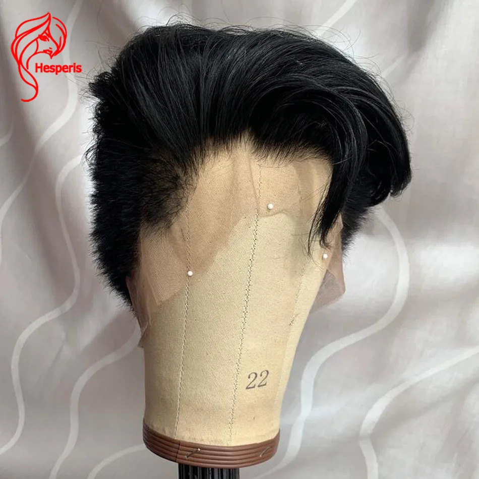 Hesperis Черный Полный Парик Шнурка Мальчика Мужчины Полые Человеческие Волосы