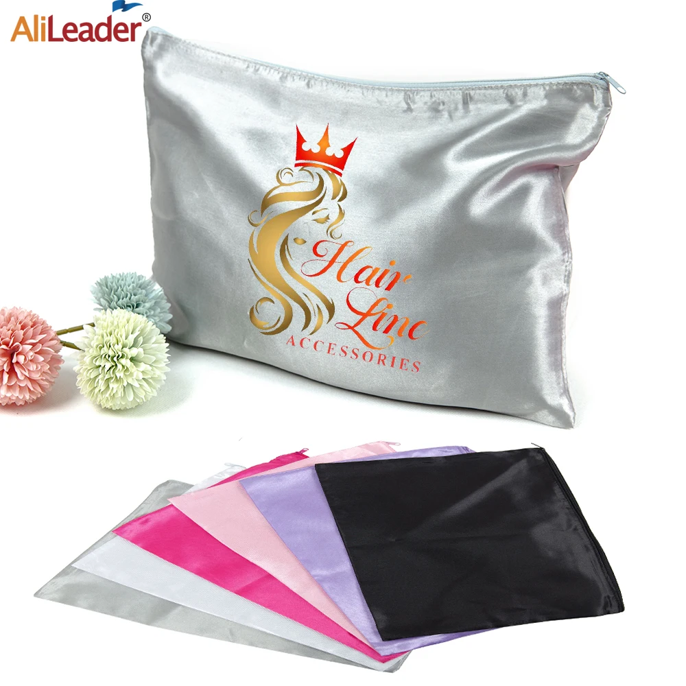 

5 Pieces Silk Satin Bags With Zipper 13.8X9.8 Inch Wig Bags Storage For Multiple Wigs Hair Packaging Bags For Bundles & Tools