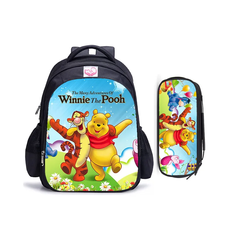 16 Inch Disney Winnie the Pooh Backpack Boy Girl School Shoulder Bags Cute Student Children School Bags College Rucksack Mochila