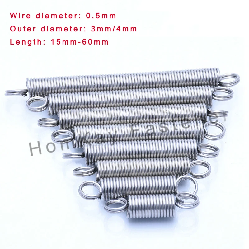 

10/20/30 Pcs O Ring Dual Hook 304 Stainless Steel Tension Spring Wire Dia 0.5mm*Outer Dia 3mm/4mm Pullback Tension Spring