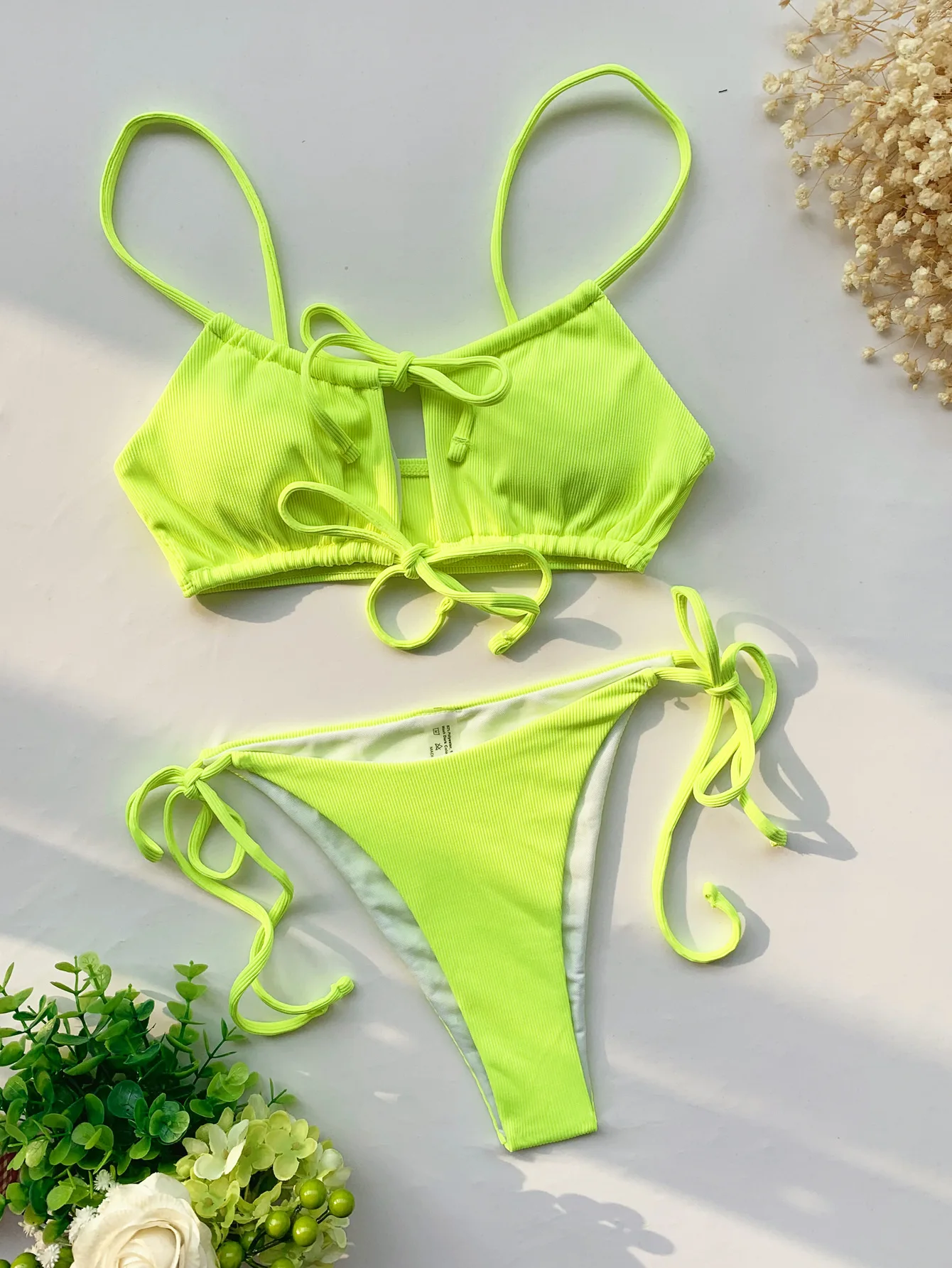 Сексуальные однотонные комплекты бикини в рубчик с галстуком-бабочкой комплект