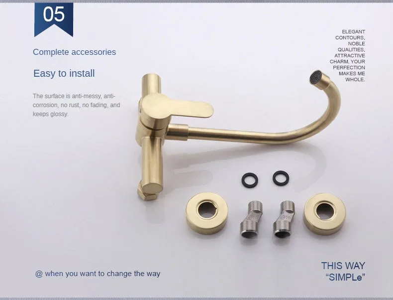 Матовый Золотой Кухонный Настенный Смеситель Вращающийся Для Раковины Из