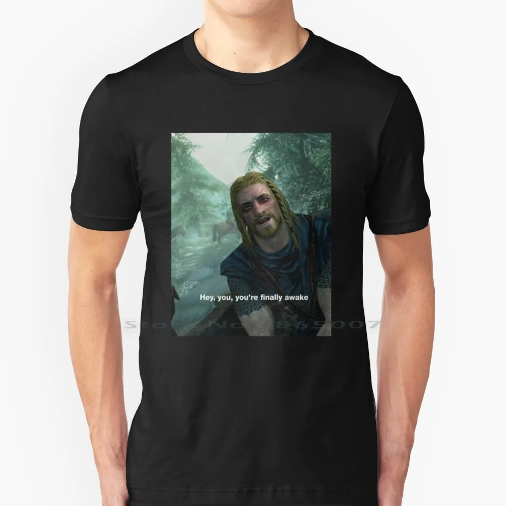 Эй вы наконец находитесь в сознании-футболка Skyrim Meme 100% хлопок начеку Ralof Reddit Elder
